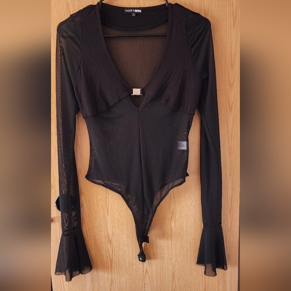 Fashion Nova Black Sheer Bodysuit - Picture 1 of 3